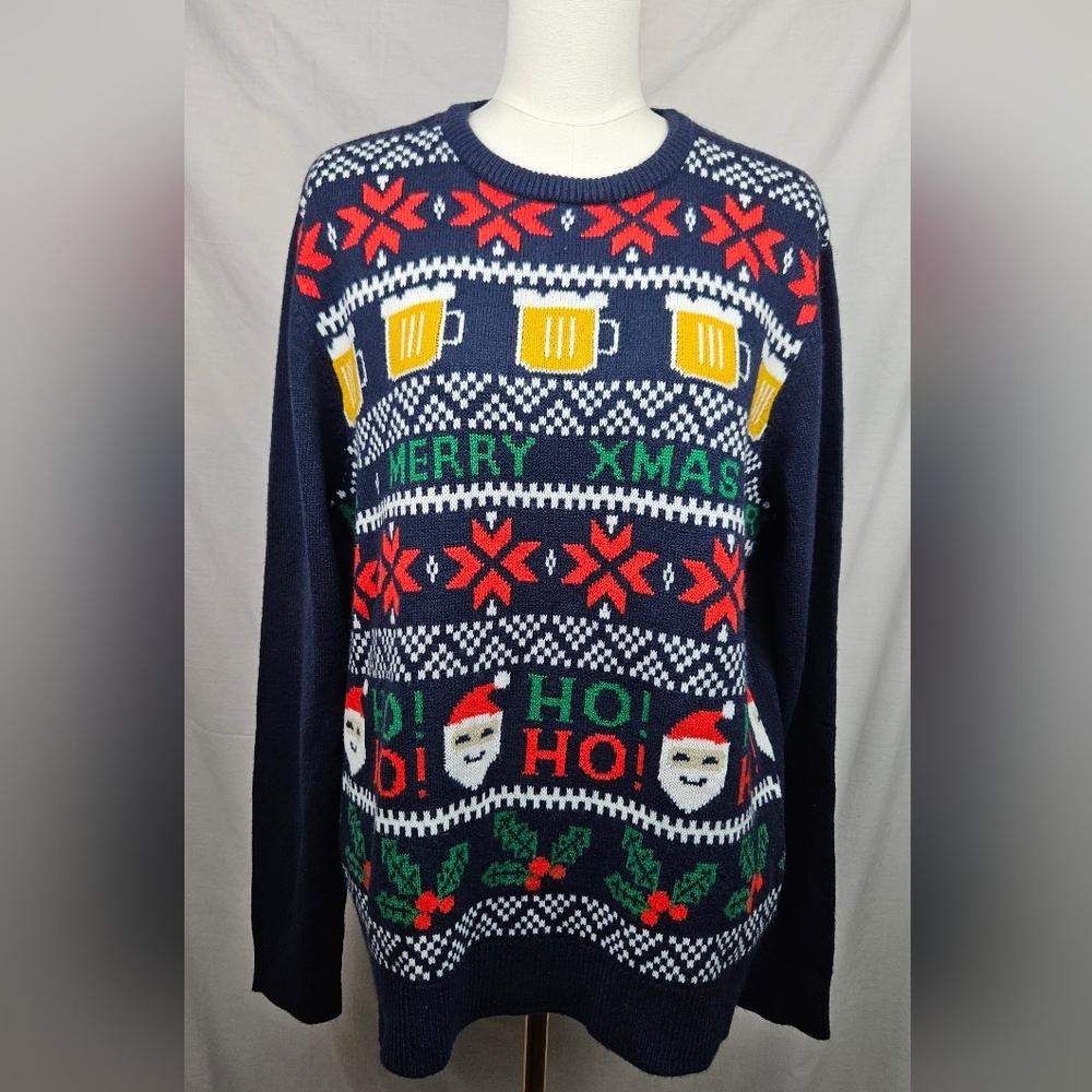 Montego Urban Mens Ugly Christmas Sweater Beer Mug Sz XL Holiday Party‎